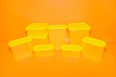 The Yellow Plastic Box Jar Set in Various Sizes offers a versatile storage solution for all your needs.の写真素材