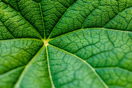 Close up of a green leaf on a blurred background. Macro.の写真素材
