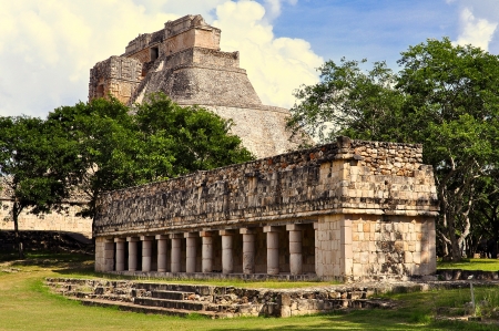 Old Lady s House and Pyramid of the Magician - Uxmal, Mexicoのeditorial素材