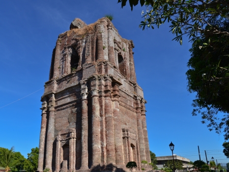 Domeless (felled by earthquake) Bell Tower of the Bacarra Church - Ilocos Norte, Philippinesの写真素材