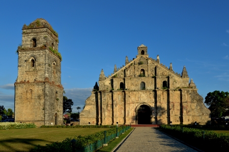 St. Augustine Church and its Bell Tower at Sundown - Ilocos Norte, Philippinesの写真素材