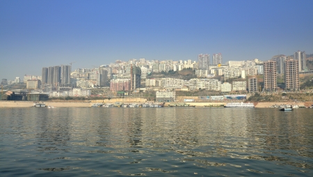 Panoramic View of Town of Wushan Along Yangtze River - Chongqing, Chinaのeditorial素材