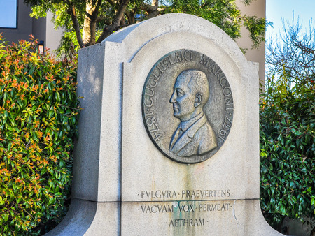 San Francisco, CA, USA - Feb. 1, 2014: Statue, Guglielmo Marconi. He shared the 1909 Nobel Prize in Physics with K. F. Braun in recognition of their contributions to the development of wireless telegraphy.のeditorial素材
