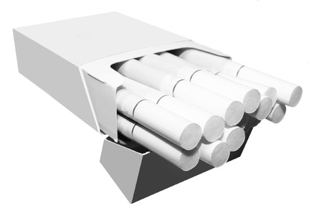 Open full pack of cigarettes isolated on white background の写真素材