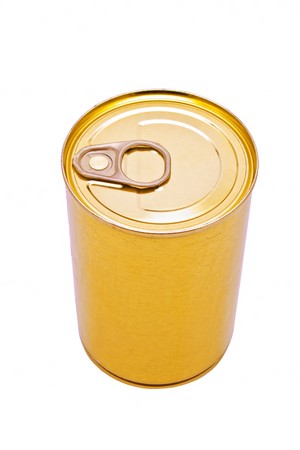 Yellow beer can isolated on the whiteの写真素材
