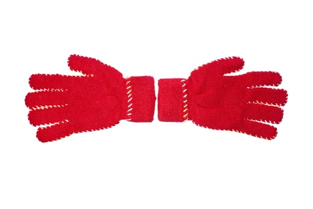 red gloves isolated on white backgroundの写真素材