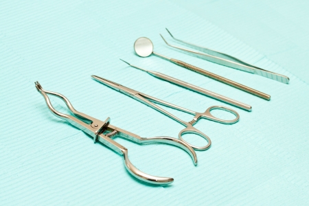 Set of metal medical equipment tools for teeth dental care