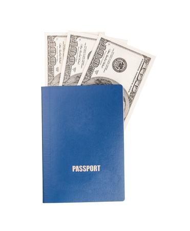 Passport and dollars on white backgroundの写真素材