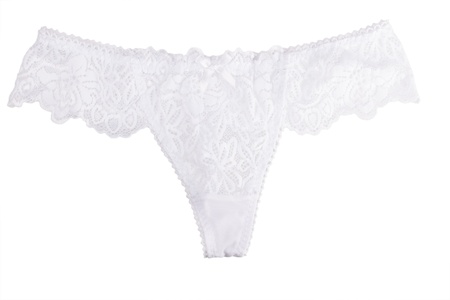 Elegant white panties isolated on white の写真素材