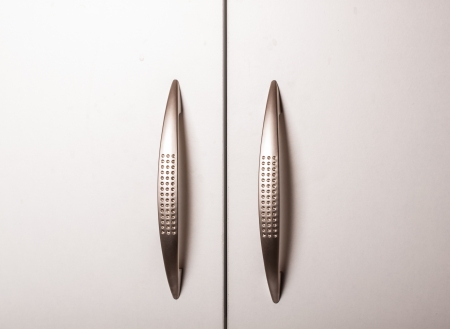 Part Of Wooden Door With Metal Handleの写真素材