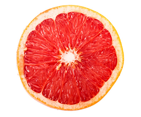 Slice of grapefruit isolated on white backgroundの写真素材