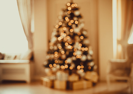 Defocused background Living room with christmas treeの写真素材