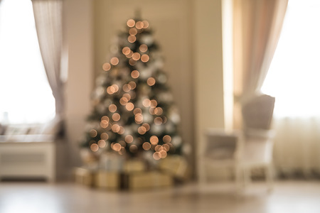 Defocused background Living room with christmas treeの写真素材