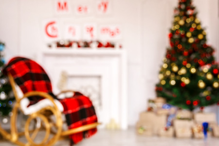 Defocused background Living room with christmas treeの写真素材