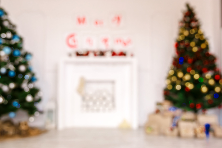 Defocused background Living room with christmas treeの写真素材