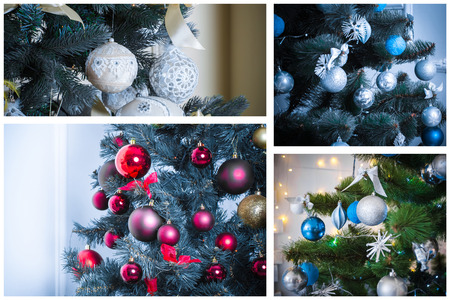 Christmas collage with gifts,toys and fir tree branches. Christmas collectionの写真素材