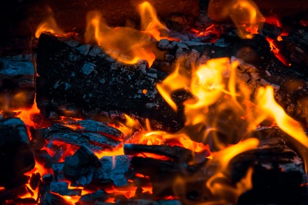 Beautiful burning fire flame background and coalsの写真素材
