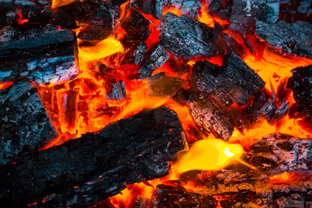Beautiful burning fire flame background and coalsの写真素材