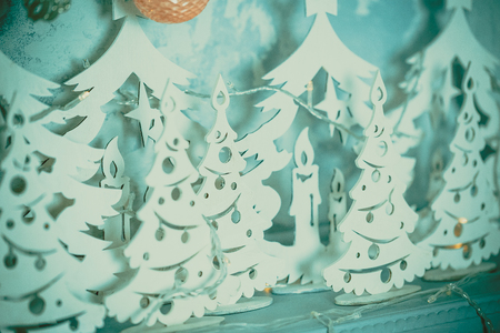 Christmas tree. Beautiful New Year decor classic home interior. Winter holidays conceptの写真素材
