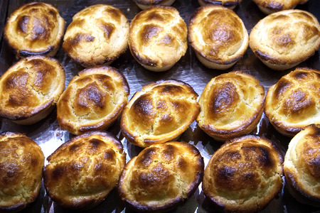 Traditional in Apulia type of filled Italian pastry, Pasticciotto, closeupの写真素材