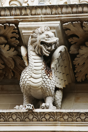 Church details dragon of Santa Croce in Lecce, Italyの写真素材