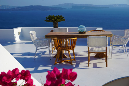 Beautiful and colorful view in Oia, Santorini, Greeceの写真素材