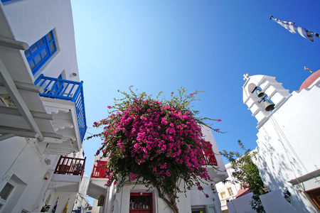 Beautiful views that can be admired in the typical town of Chora in Mykos, Greeceの写真素材