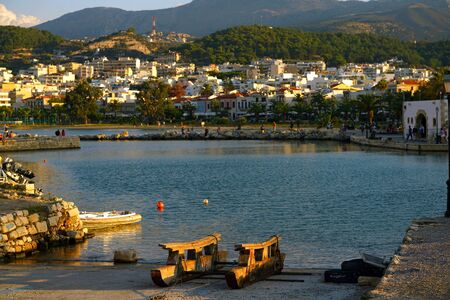 View of the port of Rethymno at sunset, detailの写真素材