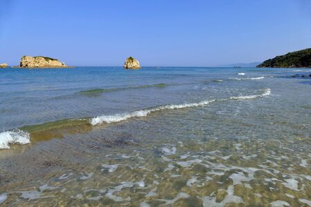 Beautiful view of the clear sea and the beach of Prsoudi in Corfu, Greece