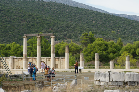 Epidaurus, Greece, October 4th 2019, Tourists visiting the archaeological site of Epidaurusのeditorial素材