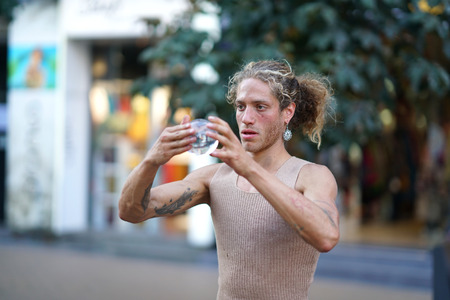 Sofia, Bulgaria October, 27, 2019 Street artist does his show with a ball on Boulevard Vitoshaのeditorial素材