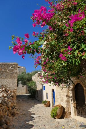 Panoramic view of the city inside the mythical castle of Monemvasia, in Greeceの写真素材