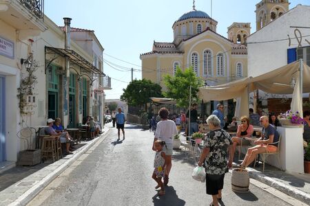 Kythira, Greece September 22 2019, Tourists of various nationalities relax by strolling through the center in Potamosのeditorial素材