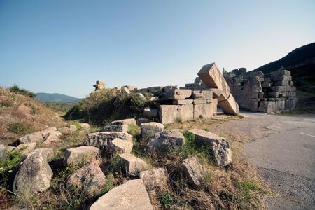 Panoramic view of the Arcadia Gate on the way to go to Ancient Messene,Peloponnese,Greeceの写真素材