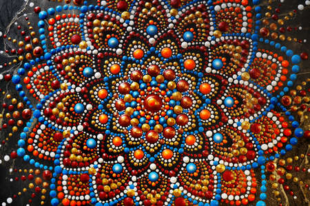 beautiful hand painted mandala close upの写真素材
