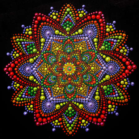 beautiful hand painted mandala on black backgroundの写真素材