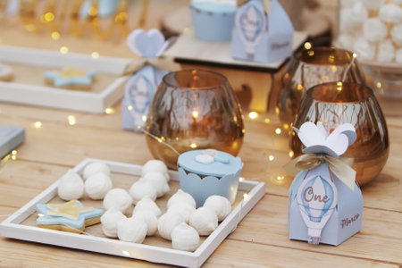 Birthday sweets decoration for boy, Italyの写真素材