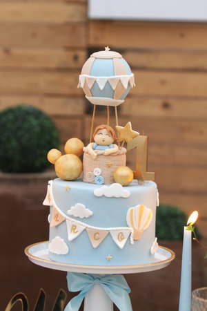 Birthday sweets decoration for boy, Italyの写真素材