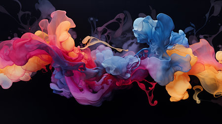 Alcohol ink abstract texture on black backgroundの素材