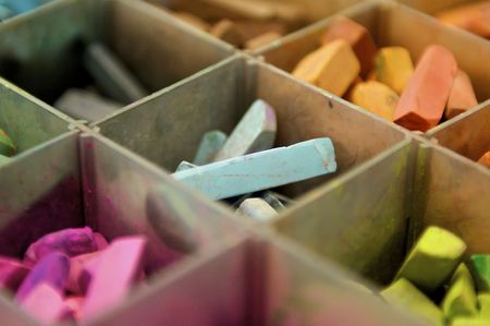 Tray of Colorful Pastel Chalkの写真素材