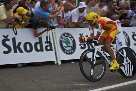 MONACO - July 4: Alberto Contador of Team Astana finishes the last 150 meters of the 2009 Tour de France on July 4, 2009 in Monaco MONACO - July 4: Alberto Contador of Team Astana finishes the last 150 meters of the 2009 Tour de France on July 4, 2009 in Monaco