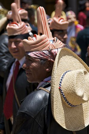CUZCO, PERU - OCTOBER 8: Men with masks and traditional clothing take part in the Virgen del Rosario Festival near the Plaza de Armas in Cuzco, Peru on October 8, 2009 のeditorial素材