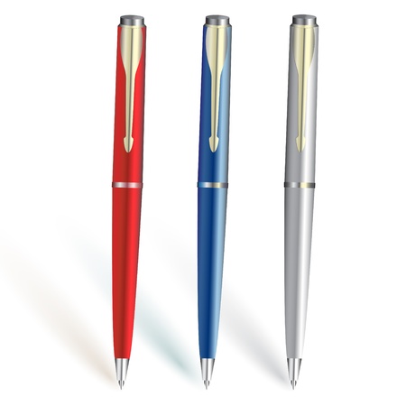 Red, blue and silver metallic pensのイラスト素材