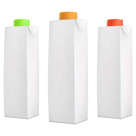 Juice packs with green, orange and red lids isolated on white backgroundのイラスト素材