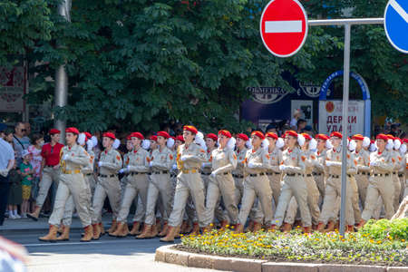 Donetsk, Donetsk People Republic, Ukraine - June 24, 2020: Cadets of military schools in the form of...