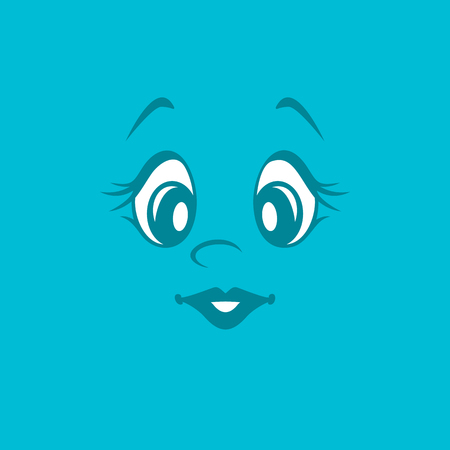 Smilie girl with surprise looks at the viewer. Flat design.のイラスト素材
