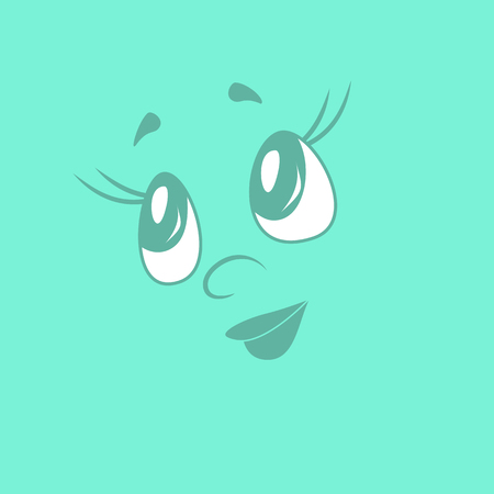 Smilie girl mysteriously looks up. Flat design.のイラスト素材