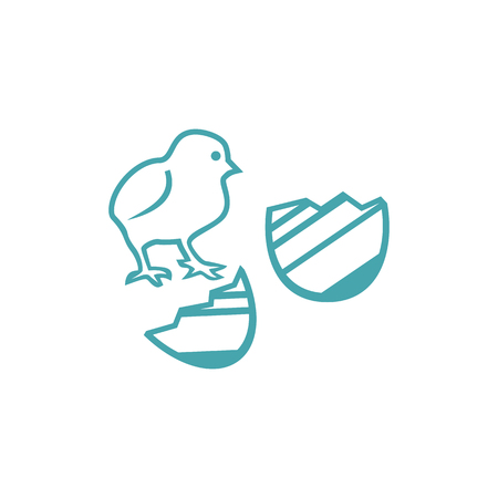 Vector illustration of a chick and two parts of Easter egg.のイラスト素材