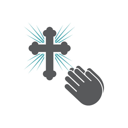 Vector illustration pleading gesture of hands and orthodox cross.のイラスト素材