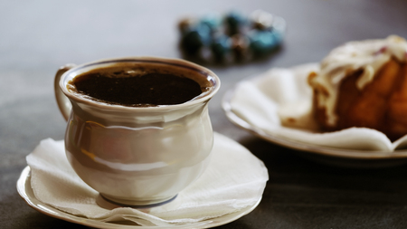 Morning invigorating drink in a cafe or restaurant. Beautiful delicate photo for romanticism.の写真素材